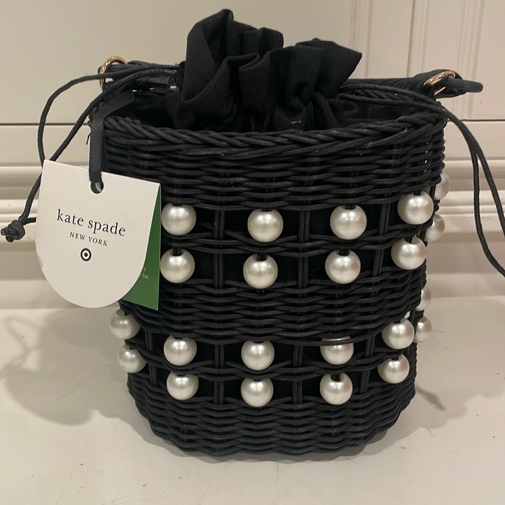 Kate Spade x Target Black Pearl-Embellished Basket Bag In Hand NWT 💯